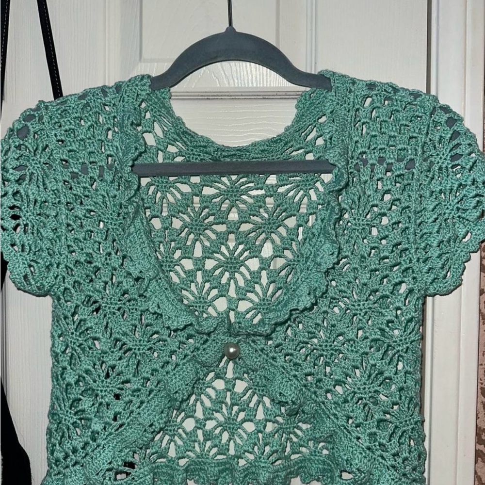 Vintage Crochet Short Sleeve Cardigan